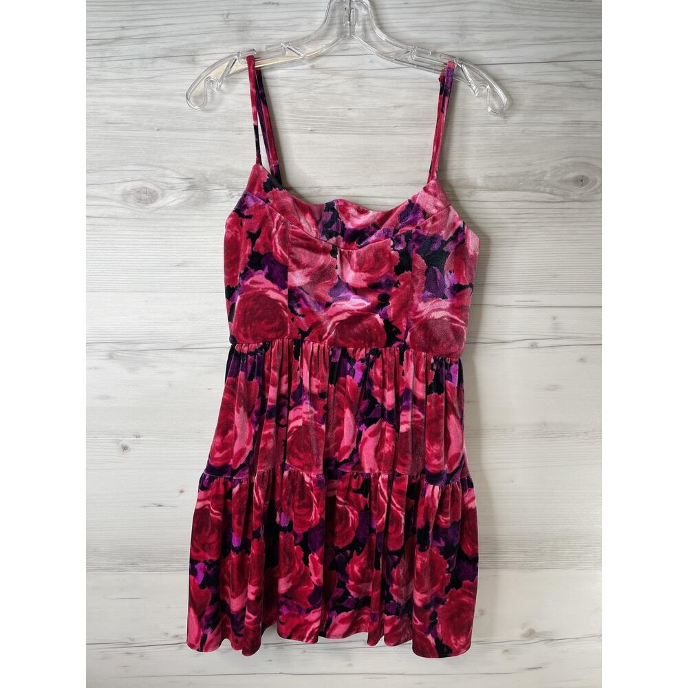 Violet Weekend Womens 5/6 Pink Red Black Velvet Floral Sleeveless Mini Dress